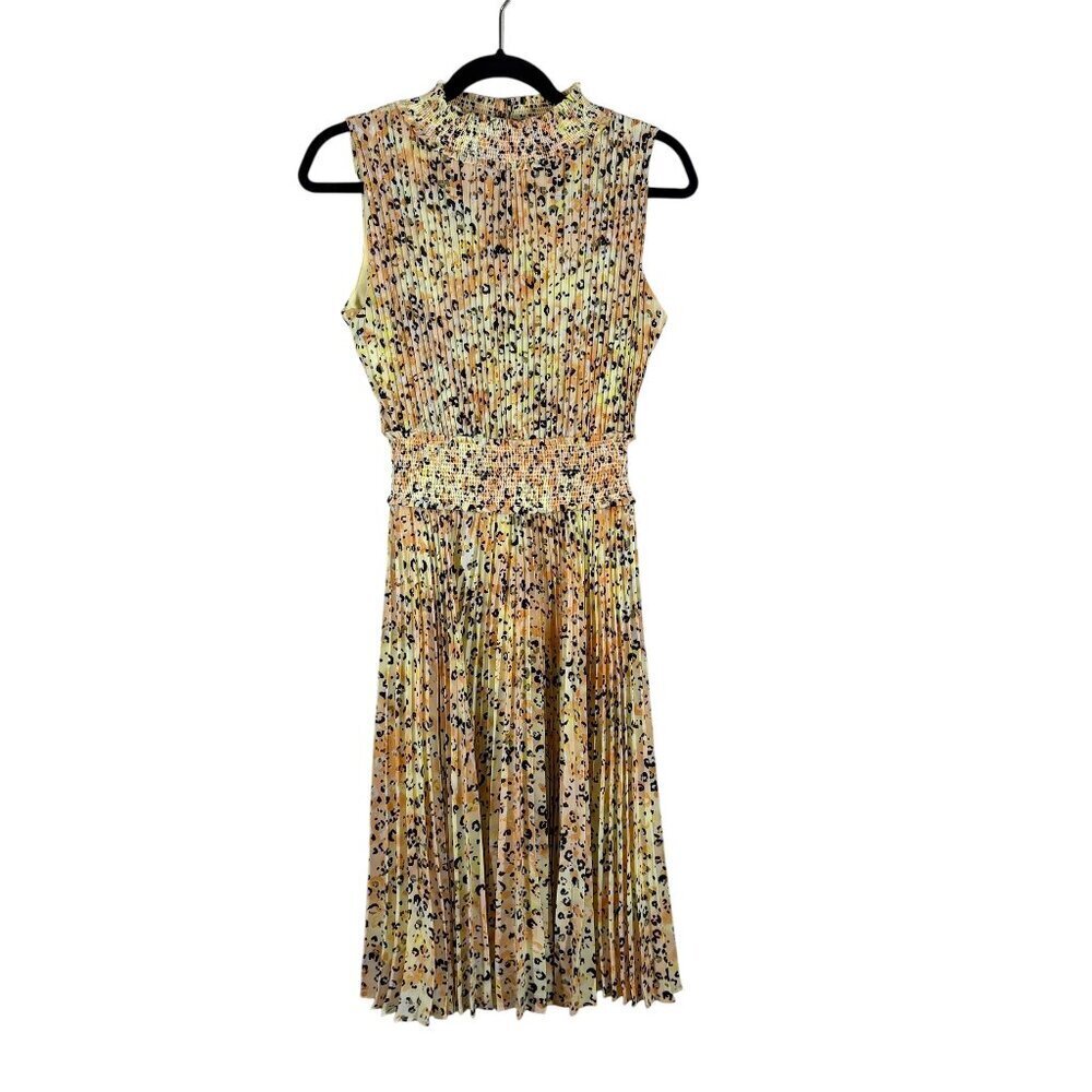 Nanette Lepore Colorful Pleated Animal Print Midi Dress Women's Size 6